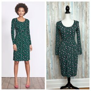 Boden 4L Green Floral Poppy Print Mabel Jersey Knit Sheath Dress Empire Waist